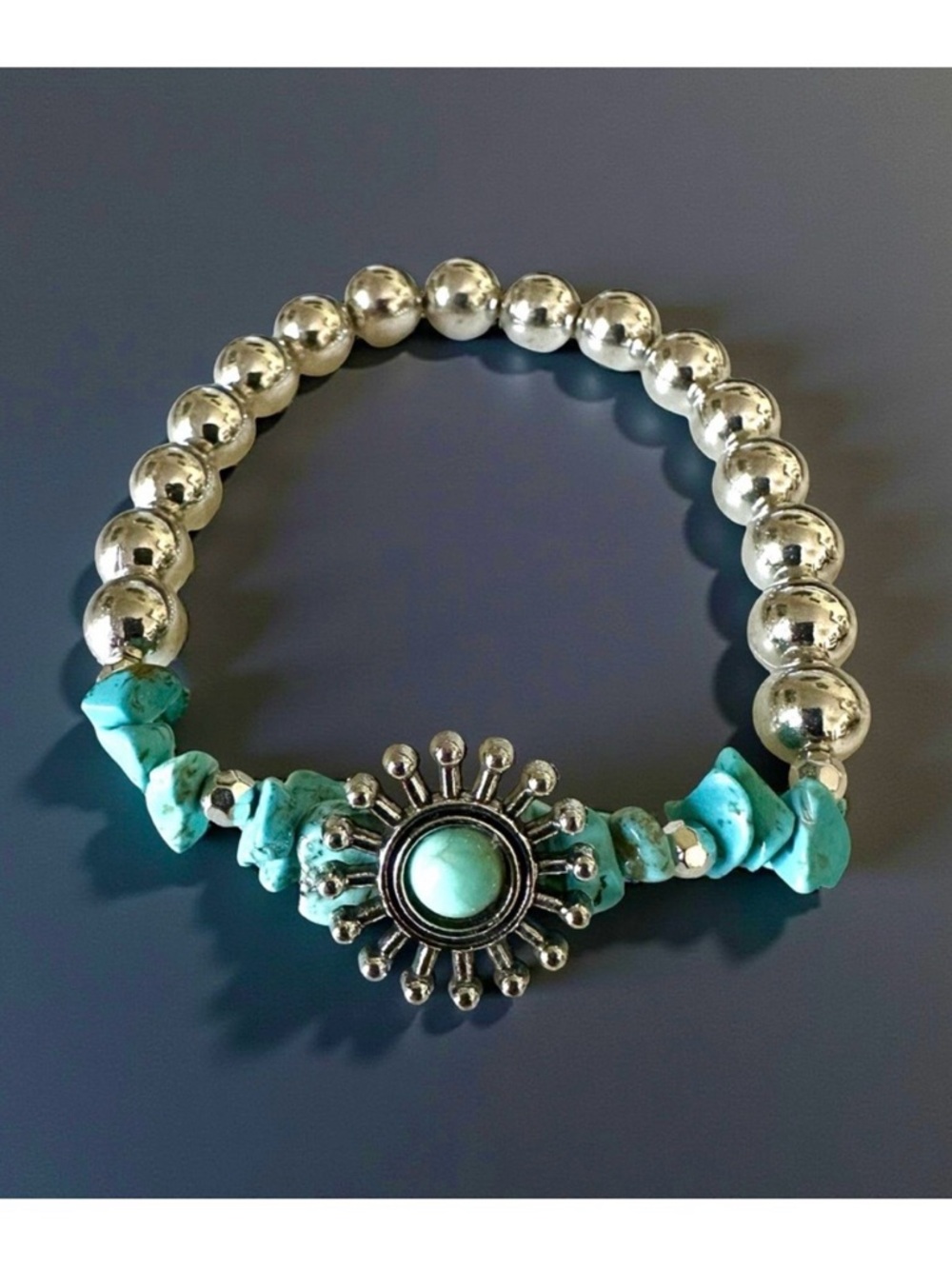 🔴 5 for $10 ONE Silver Turquoise Beaded Stretch Bracelet Boho Stacking